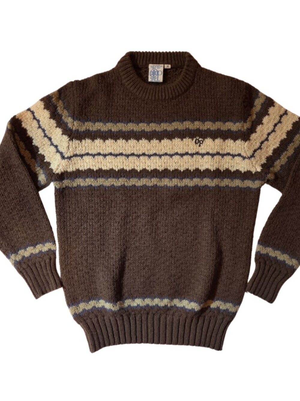 Vintage 80s Ocean Pacific Op Shetland Wool Stripe Grandpa Sweater M Unisex